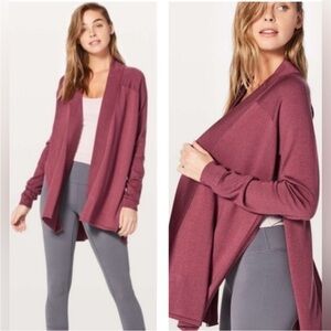 LULULEMON Mauve Pink 100% Merino Wool Open Front Blissful Zen Sweater Women's 6